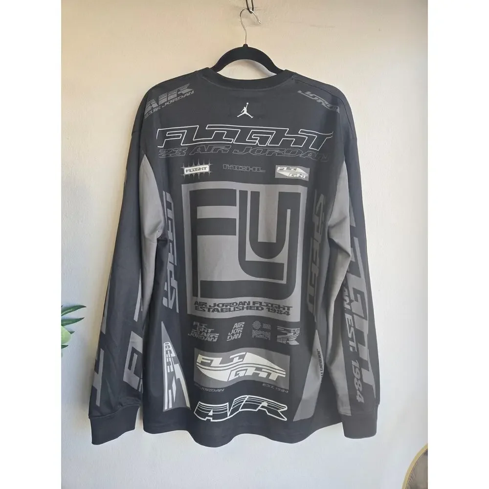 Jordan Flight‎ Printed Long Sleeve Jersey Shirt Black Gray Graphic Size S
